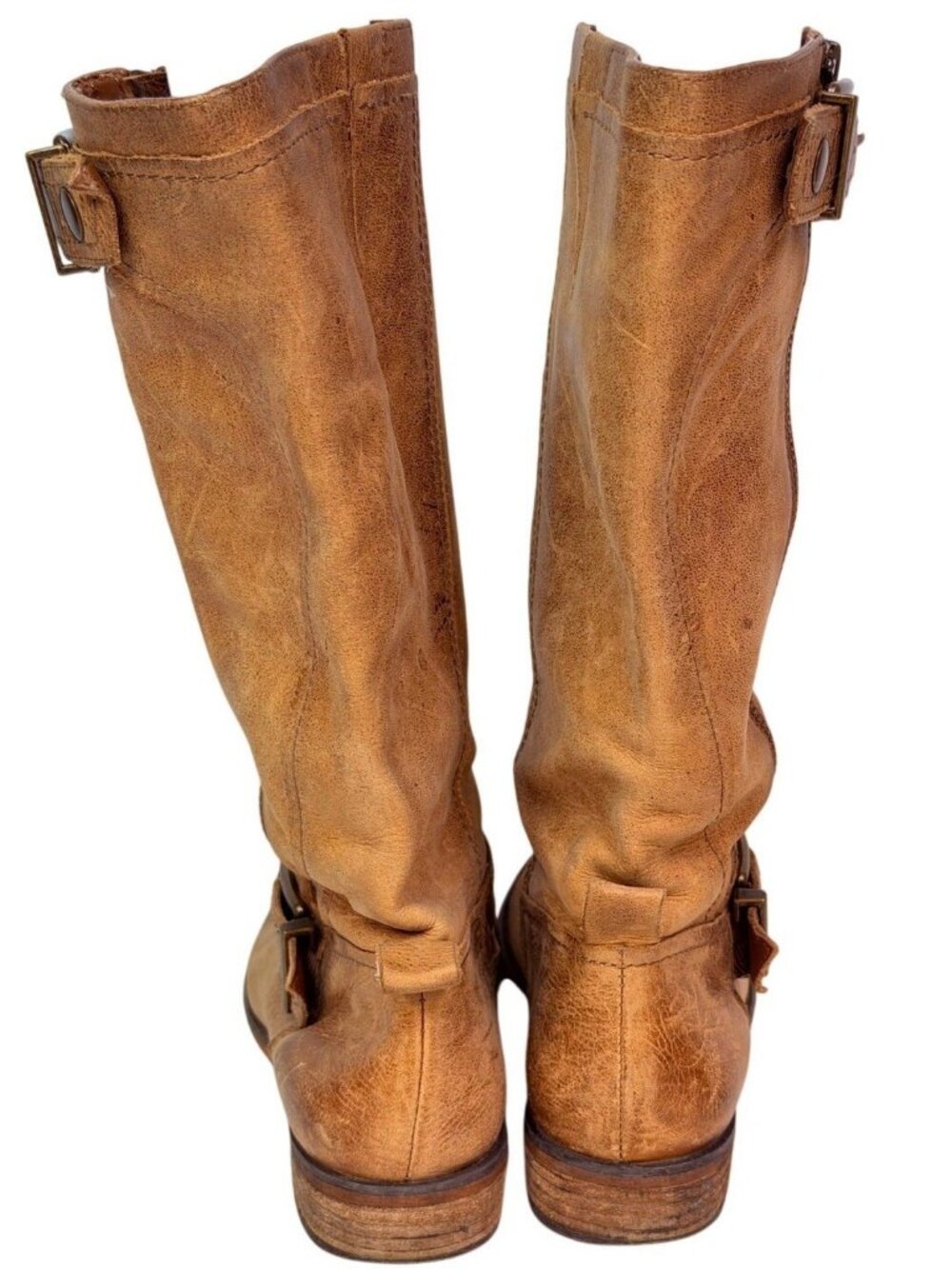 Giani Bini Distressed Tan Leather Side Zip Buckled Boots Women's Size 7 M - Picture 3 of 9